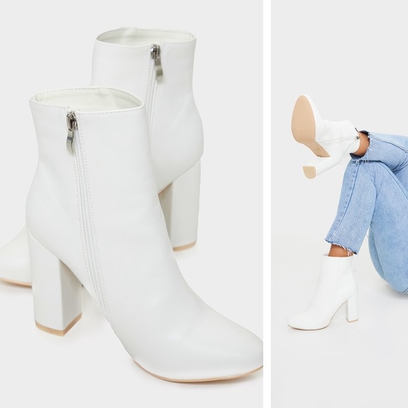 White Faux Leather Ankle Booties - Picture 1 of 4